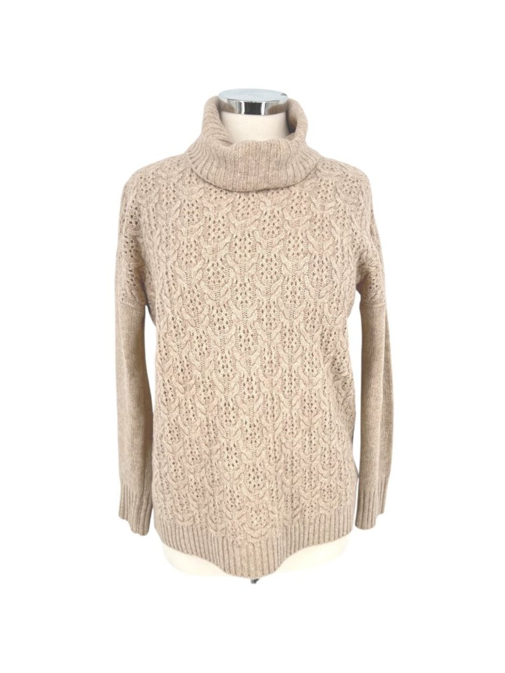 Nanette Lepore Lace Knit Cashmere Turtleneck Sweater Beige Size Small